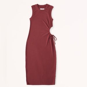 Cutout Ribbed Midi Dress. Burgundy